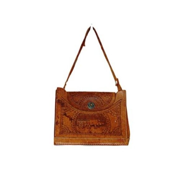 Vintage Talabarteria Hand Tooled Leather Castro El Caballo Blanco Handbag Purse - Picture 1 of 12